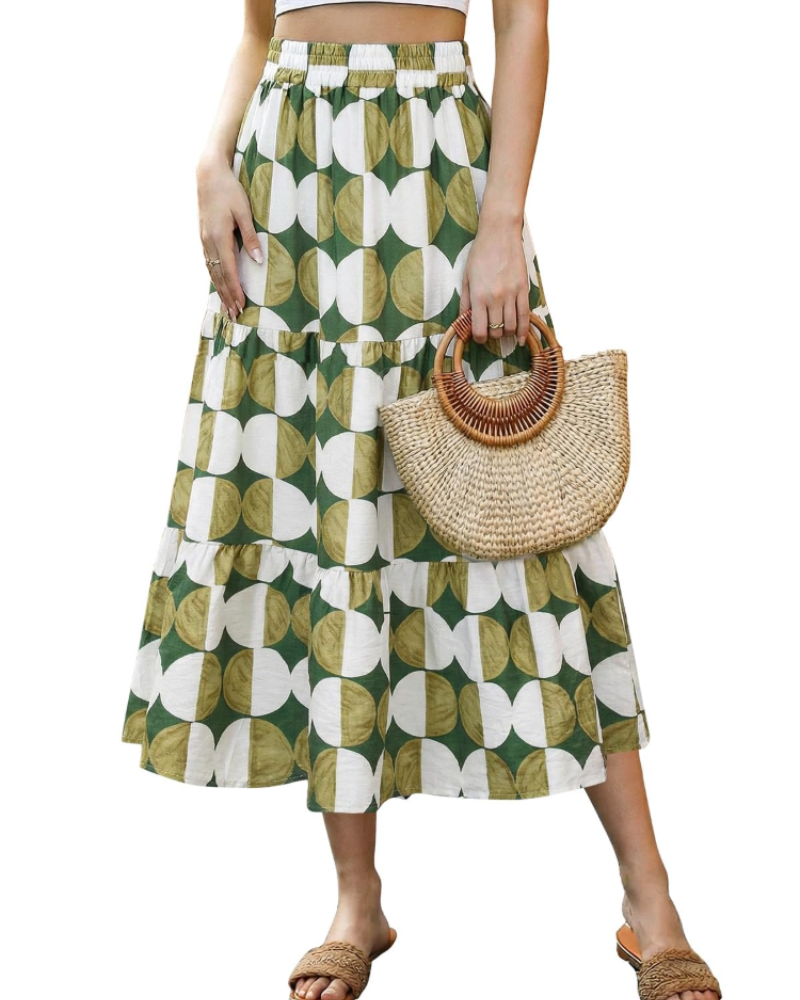 Juliet Falda Midi Mujer – Floral Vintage, Línea A, Cintura Elástica y Largo Pantorrilla
