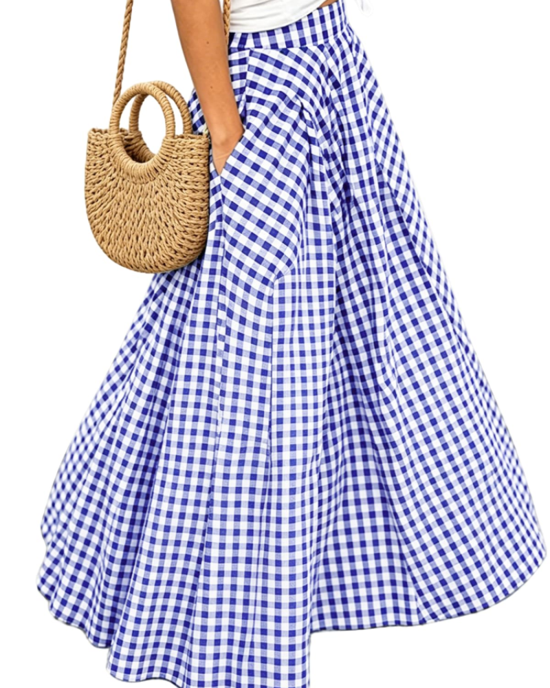 Hailey Falda Maxi Mujer – Diseño Cuadros A-Line con Bolsillos y Corte Largo Elegante