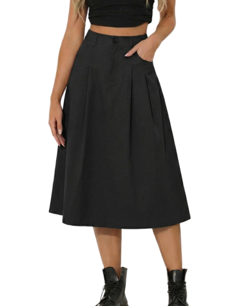 Mila Falda Midi Mujer – Estilo Utility con Cintura Alta, Botones y Bolsillos Funcionales
