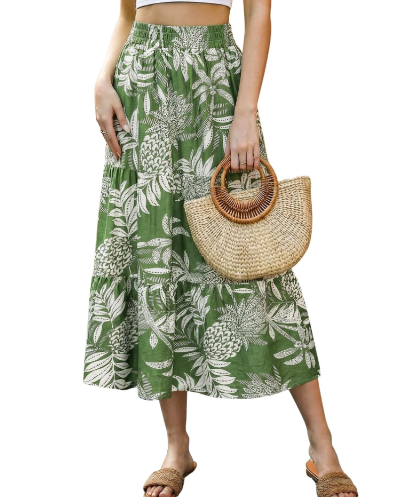 Juliet Falda Midi Mujer – Floral Vintage, Línea A, Cintura Elástica y Largo Pantorrilla