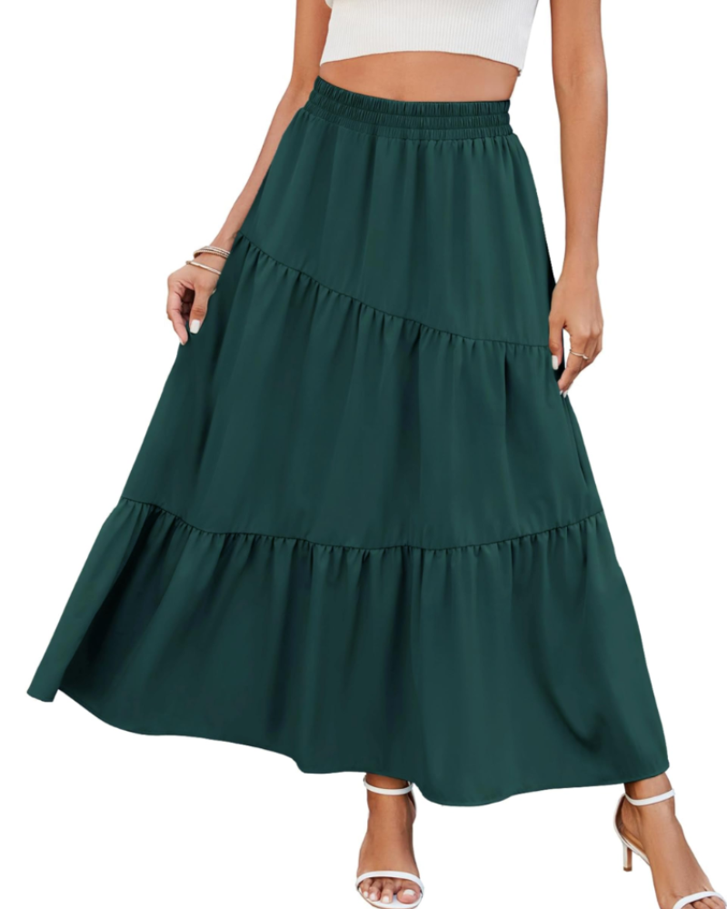 Mila Falda Maxi Mujer – Rayón Suave con Cintura Elástica, Volantes y Bolsillos