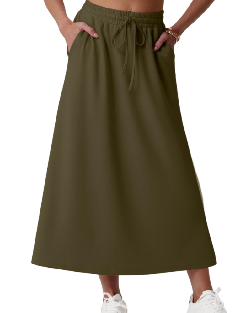 Alice Falda Maxi Mujer – Corte A-Line con Cintura Elástica, Cordón y Bolsillos