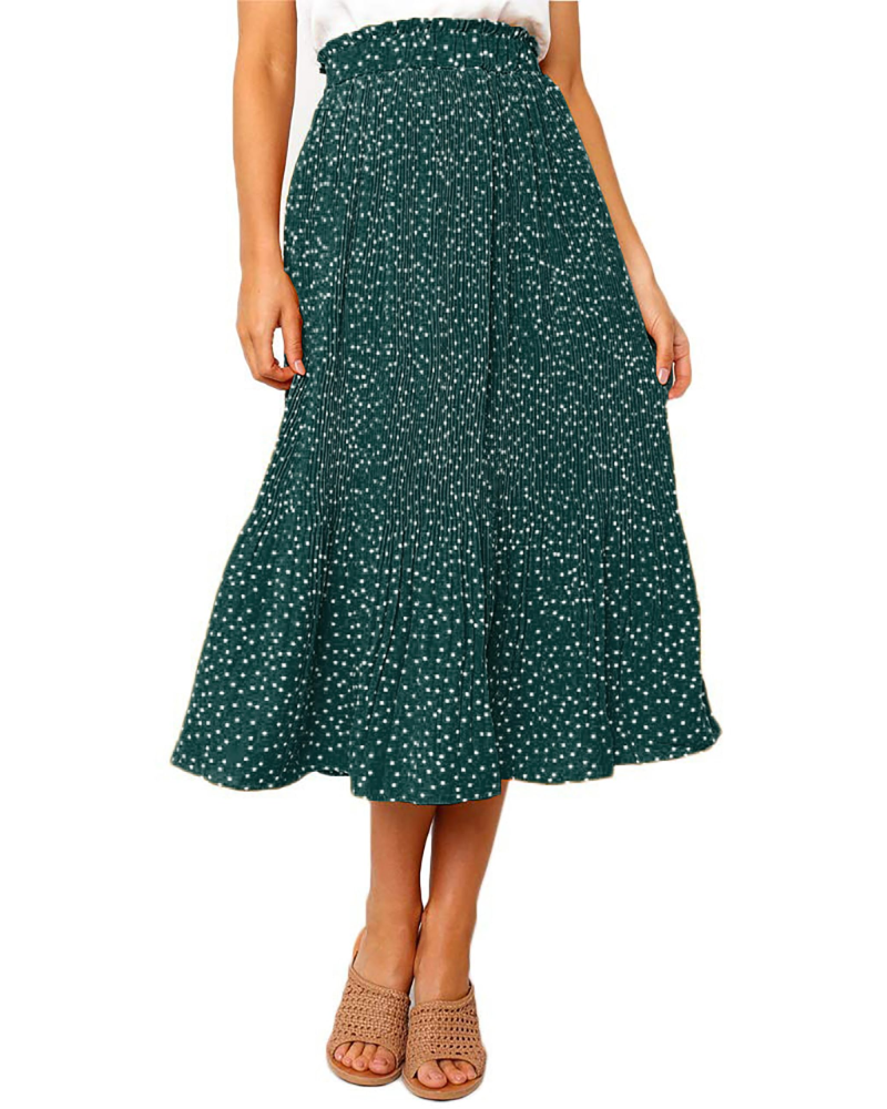 Paige Falda Midi Mujer – Plisada Polka Dot con Cintura Elástica y Bolsillos Laterales