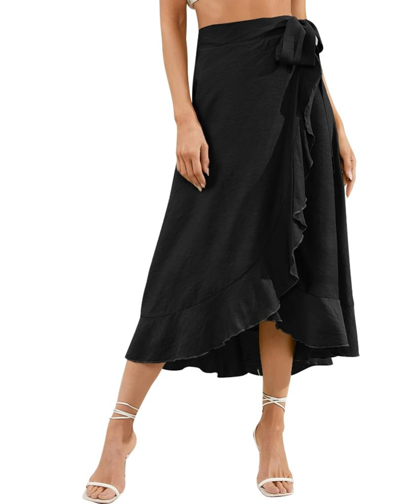 Olivia Falda Wrap Mujer – Corte Midi A-Line con Cintura Ajustable y Volante Asimétrico