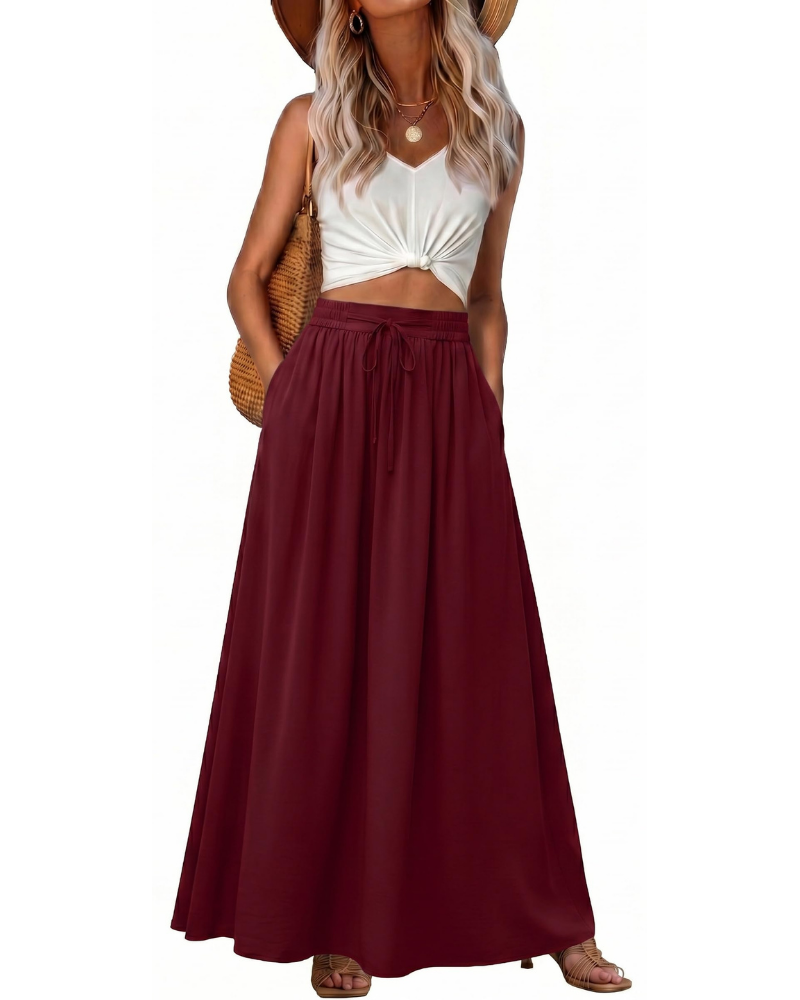 Jade Falda Maxi Mujer – Boho con Cintura Elástica, Cordón y Bolsillos