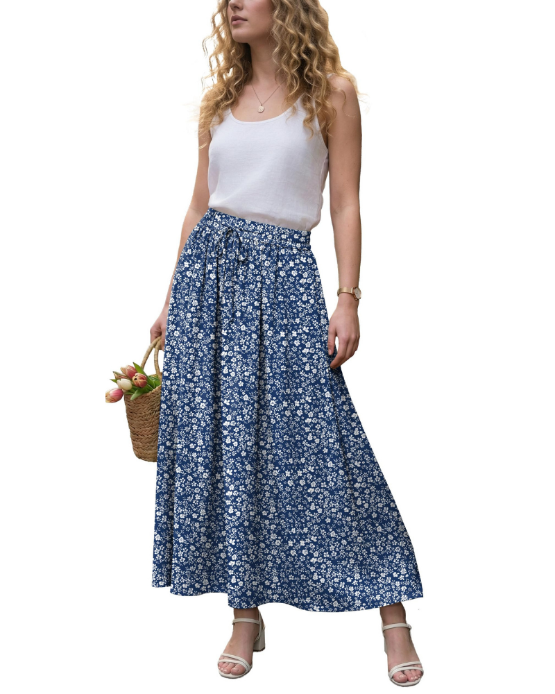 Jade Falda Maxi Mujer – Boho con Cintura Elástica, Cordón y Bolsillos