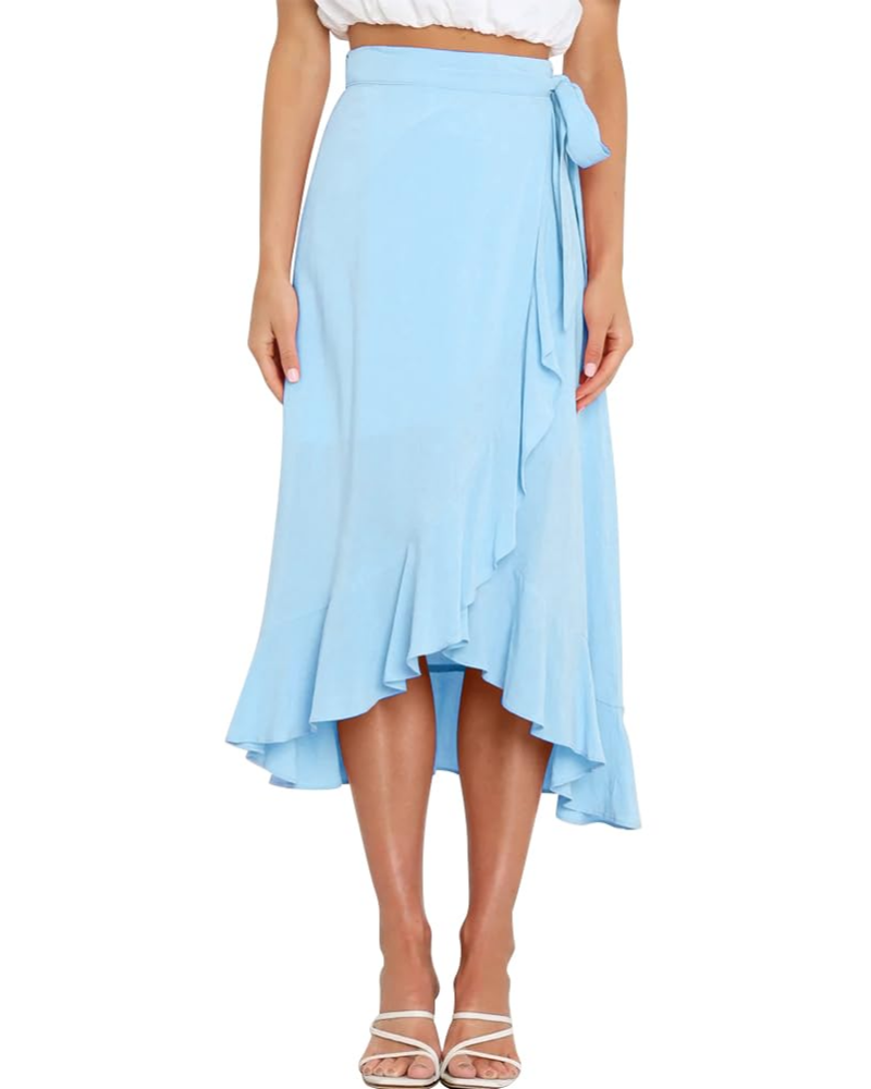Olivia Falda Wrap Mujer – Corte Midi A-Line con Cintura Ajustable y Volante Asimétrico