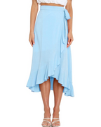 Olivia Falda Wrap Mujer – Corte Midi A-Line con Cintura Ajustable y Volante Asimétrico