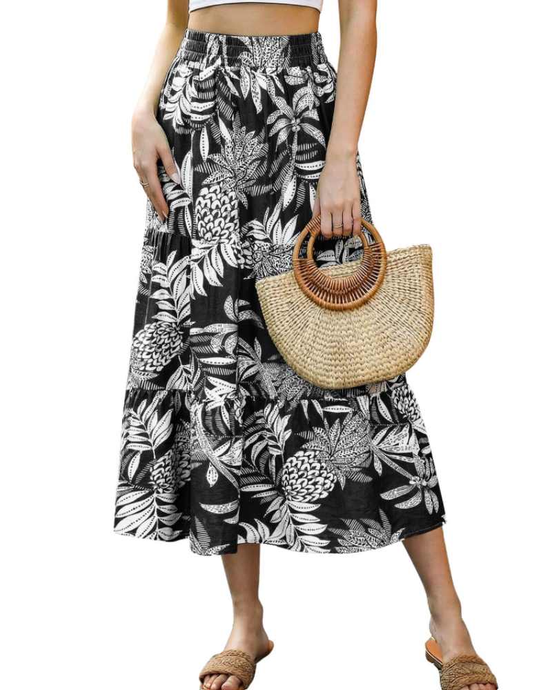 Juliet Falda Midi Mujer – Floral Vintage, Línea A, Cintura Elástica y Largo Pantorrilla