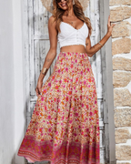 Bianca Falda Maxi Tallas Grandes – Boho Floral, Cintura Elástica y Bajo Plisado