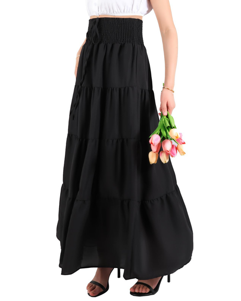 Layla Falda Maxi Mujer – Diseño 2 en 1 de Chifón con Cintura Alta Elástica
