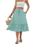 Freya Falda Midi Mujer – Falda Casual con Cintura Elástica, Cordón Ajustable y Bolsillos