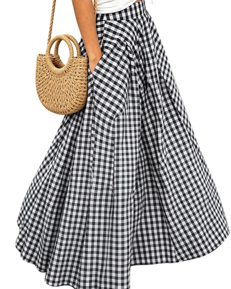 Hailey Falda Maxi Mujer – Diseño Cuadros A-Line con Bolsillos y Corte Largo Elegante