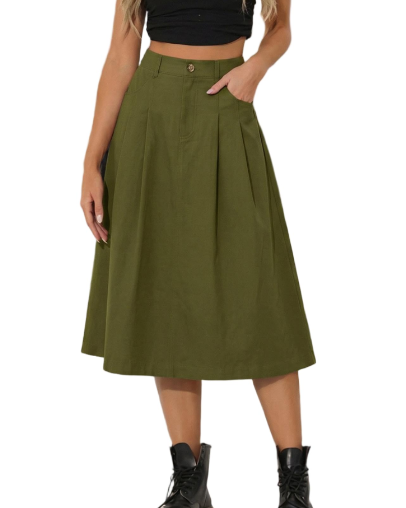Mila Falda Midi Mujer – Estilo Utility con Cintura Alta, Botones y Bolsillos Funcionales