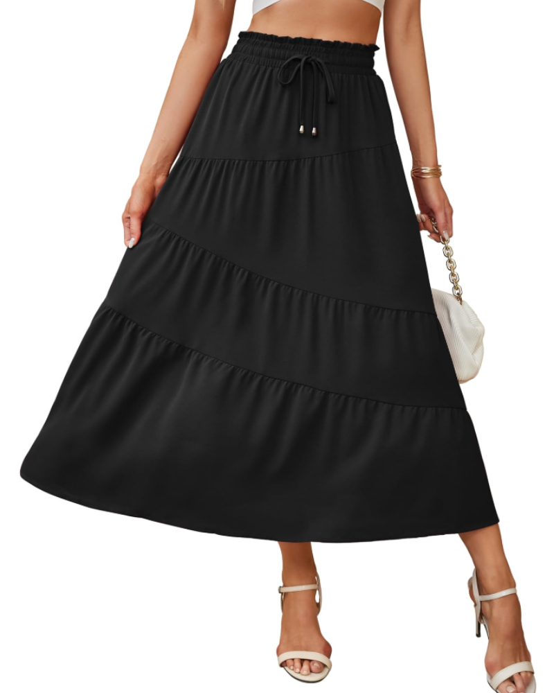 Aurora Falda Maxi Mujer – Boho por Niveles con Cintura Alta, Cordón y Bolsillos