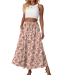 Eleanor Falda Maxi Mujer – Falda Floral A-Line con Cintura Elástica y Bolsillos Laterales