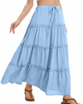 Harper Falda Midi Mujer – Falda Lino Look A-Line con Cintura Elástica y Cordón Ajustable