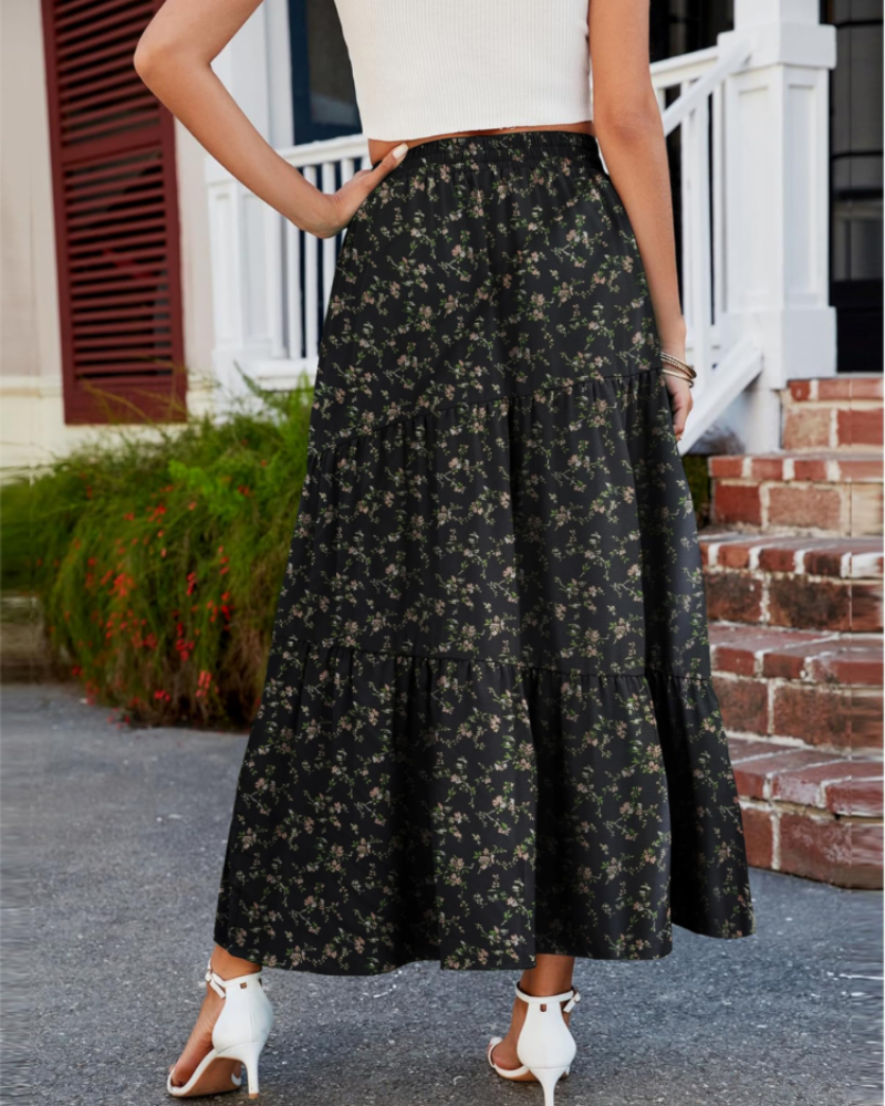 Mila Falda Maxi Mujer – Rayón Suave con Cintura Elástica, Volantes y Bolsillos