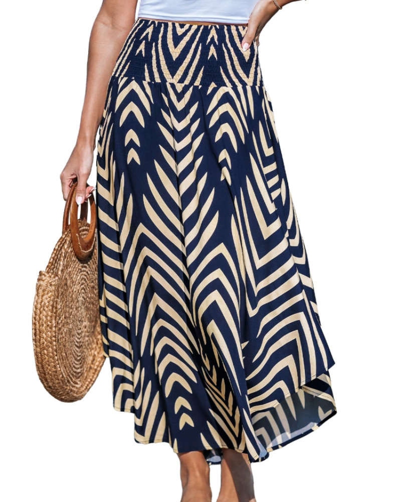 Kennedy Falda Maxi Mujer – Viscosa Boho con Cintura Elástica y Estampado Abstracto