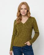 Zane Blouse Brillante pour Femme – Top Col V Élégant Décontracté Chic