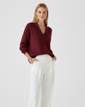 Alexandra Pull col V pour femme – Pull élégant décontracté hiver chic