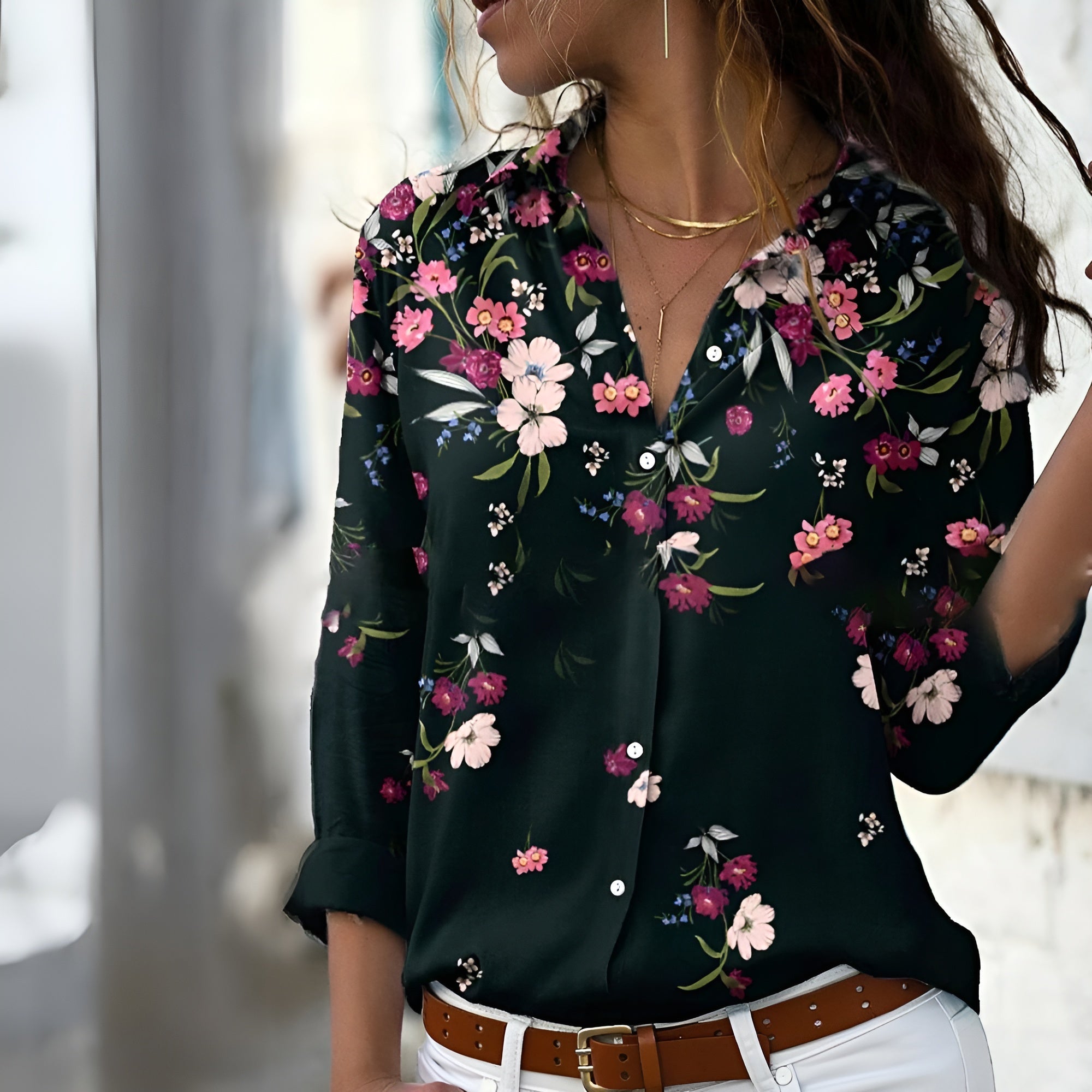 Norina Blusa para Mujer – Camisa Estampada Elegante Casual Chic Moderna