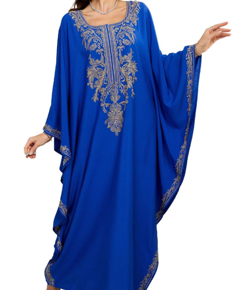 Bianca Vestito Kaftan Donna – Ricamo Floreale, Taglio Oversize e Tessuto Leggero