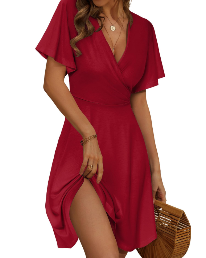Rosalie Vestito Midi Incrociato Donna – Stampa Floreale, Scollo a V e Maniche a Volant