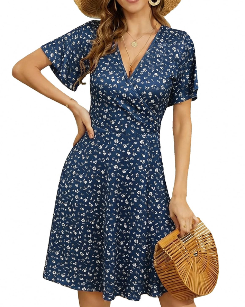 Rosalie Vestito Midi Incrociato Donna – Stampa Floreale, Scollo a V e Maniche a Volant