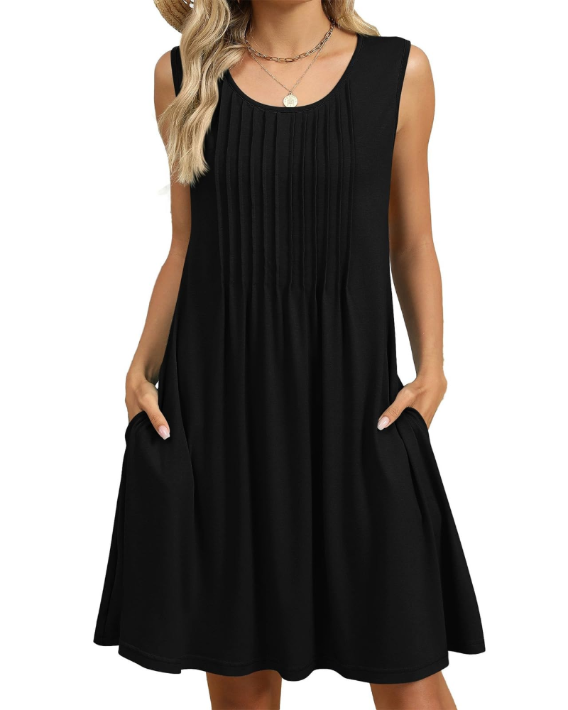 Robe Midi Florale Avery Femme – Coupe A, Sans Manches, Plis et Poches