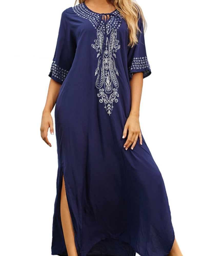 Serena Kaftan Plage Femme – Broderie Boho, Coupe Oversize et Tissu Léger