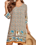 Keira Vestito Tunica Donna – Viscosa, Scollo a V, Manica 3/4 e Stampa Boho