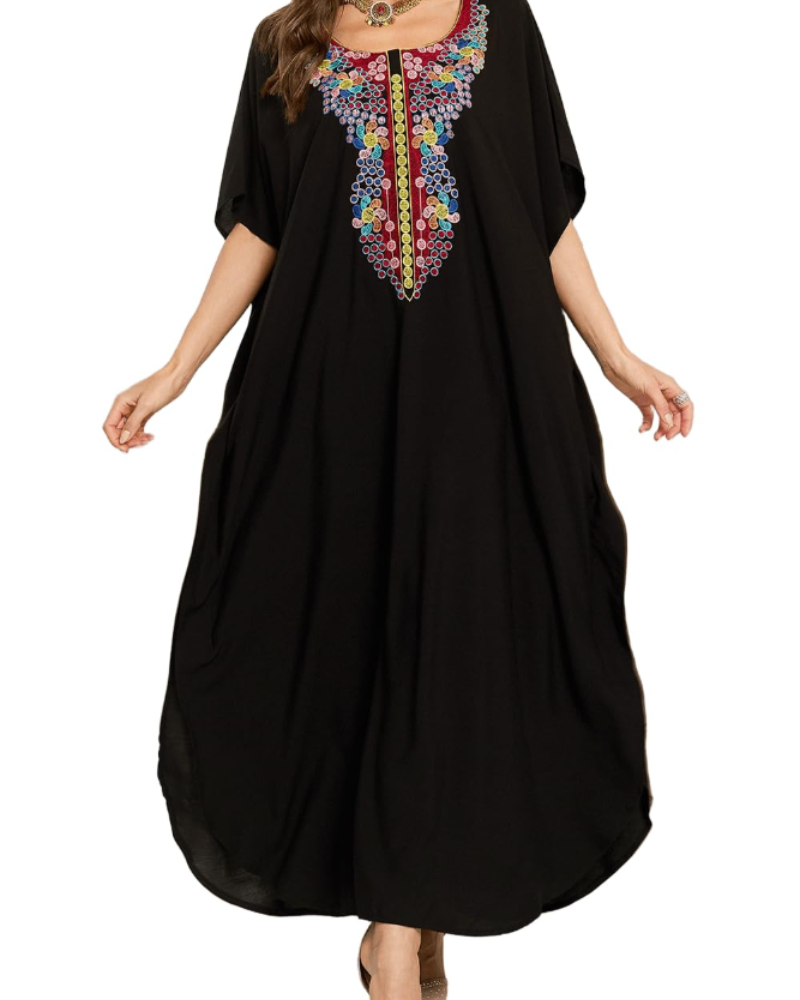 Serena Kaftan Plage Femme – Broderie Boho, Coupe Oversize et Tissu Léger
