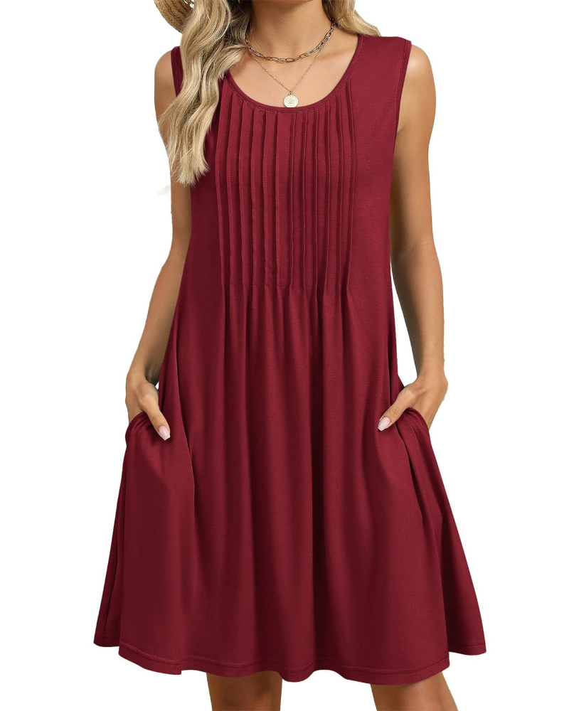 Robe Midi Florale Avery Femme – Coupe A, Sans Manches, Plis et Poches