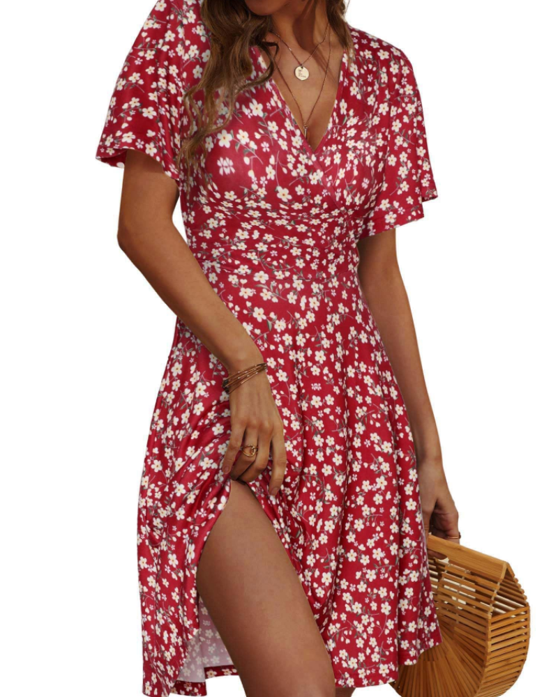 Rosalie Vestito Midi Incrociato Donna – Stampa Floreale, Scollo a V e Maniche a Volant