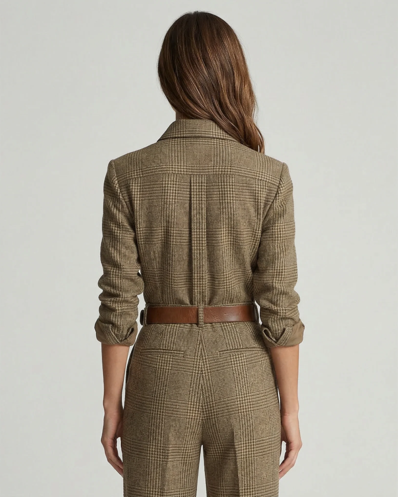 Bridget Mono de Cuadros Mujer – Cinturón, Bolsillos y Pantalón de Pierna Ancha
