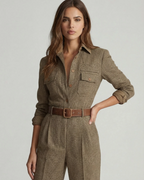 Bridget Mono de Cuadros Mujer – Cinturón, Bolsillos y Pantalón de Pierna Ancha