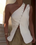 Kendall Top Asimétrico Mujer – Un Hombro, Botones Decorativos y Corte Entallado