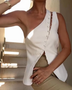 Kendall Top Asimétrico Mujer – Un Hombro, Botones Decorativos y Corte Entallado