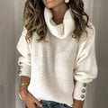 Emma Pull Col Roulé pour Femme – Pull Élégant Hiver Chic Boutonné