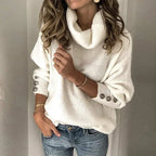 Emma Pull Col Roulé pour Femme – Pull Élégant Hiver Chic Boutonné