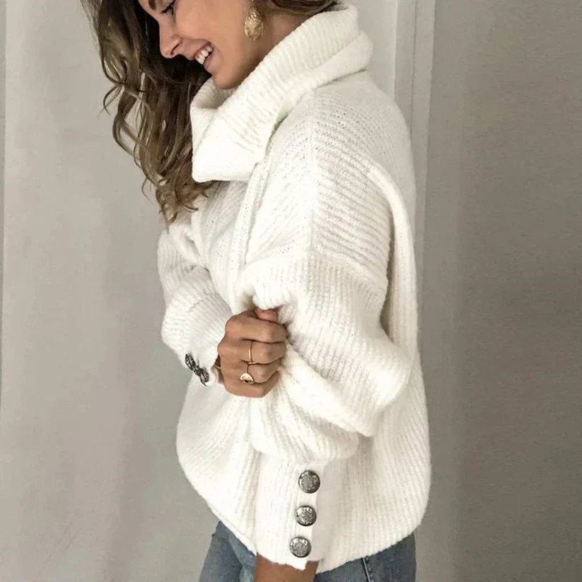 Emma Jersey Cuello Alto para Mujer – Suéter Elegante Invierno Chic Botones