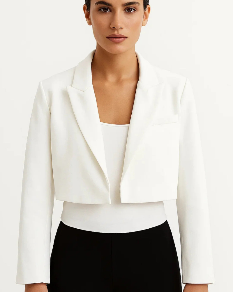 Tessa Blazer Corto Mujer – Corte Entallado, Solapas y Diseño Abierto