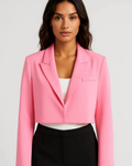 Tessa Blazer Corto Mujer – Corte Entallado, Solapas y Diseño Abierto