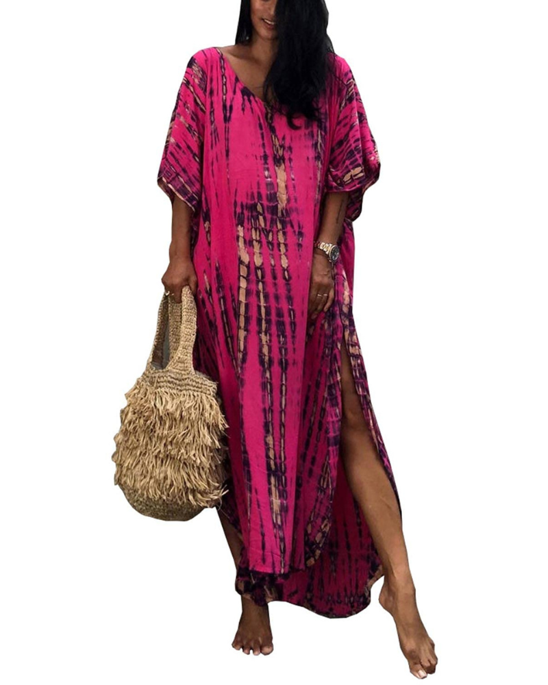 Isabelle Vestido Kaftán Maxi Mujer – Rayon Ligero con V-Cuello y Cinturón