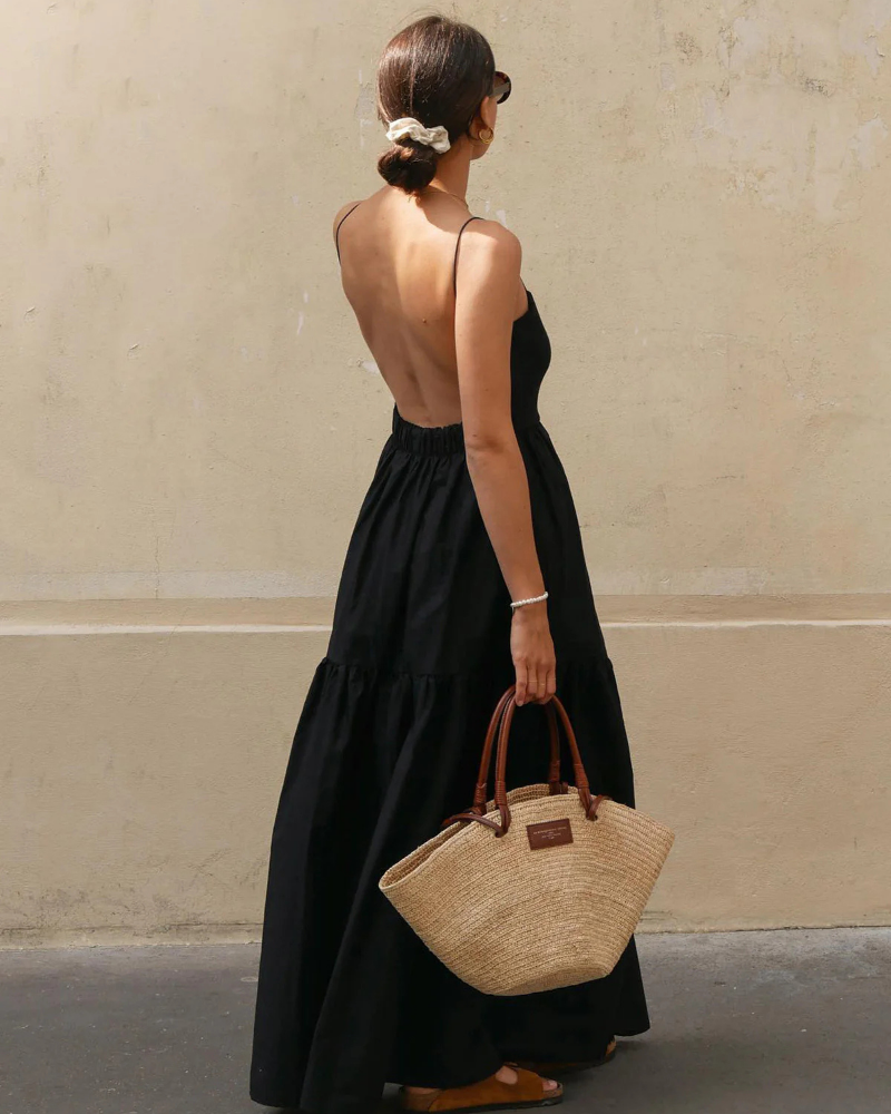 Maya Vestido Maxi Mujer – Sin Mangas, Escote Bajo y Corte Holgado
