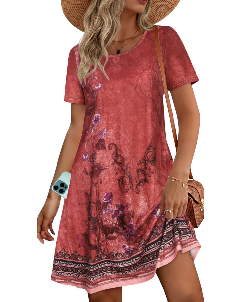 Nora Vestido Camiseta Mujer – Manga Corta con Bolsillos y Corte Fluido