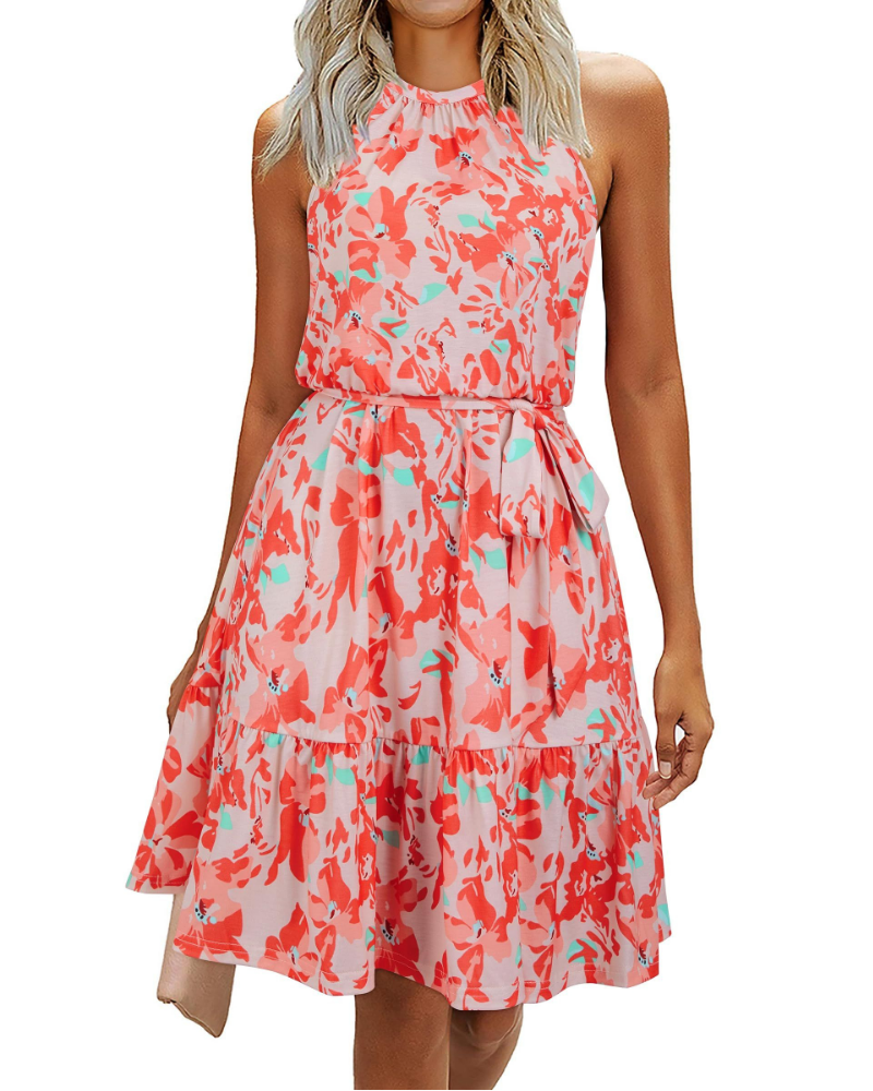 Sienna Vestido Halter Mujer – Sin Mangas con Cinturón y Corte Fluido