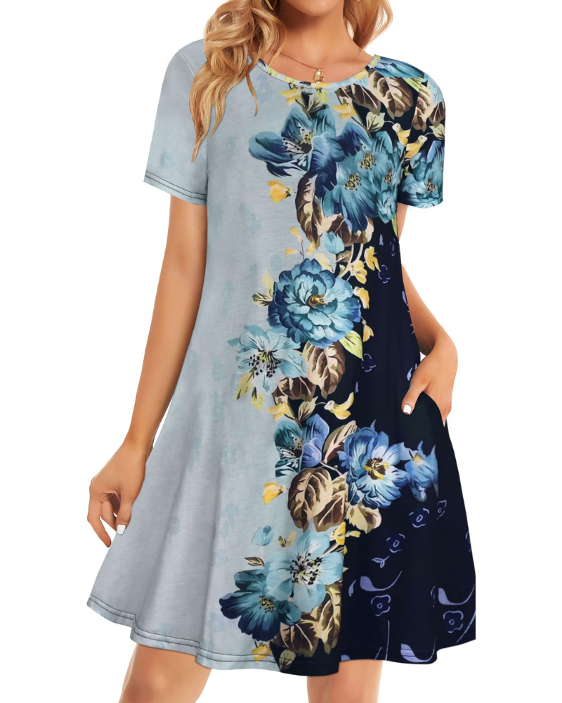 Nora Vestido Camiseta Mujer – Manga Corta con Bolsillos y Corte Fluido