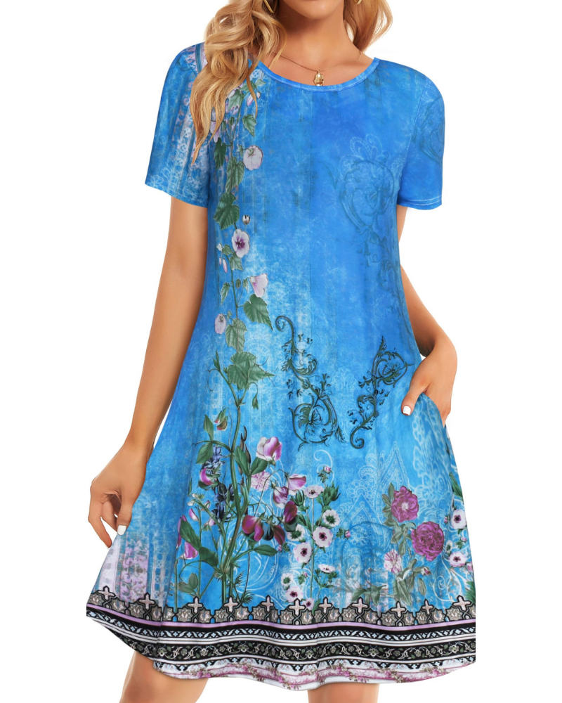 Nora Vestido Camiseta Mujer – Manga Corta con Bolsillos y Corte Fluido